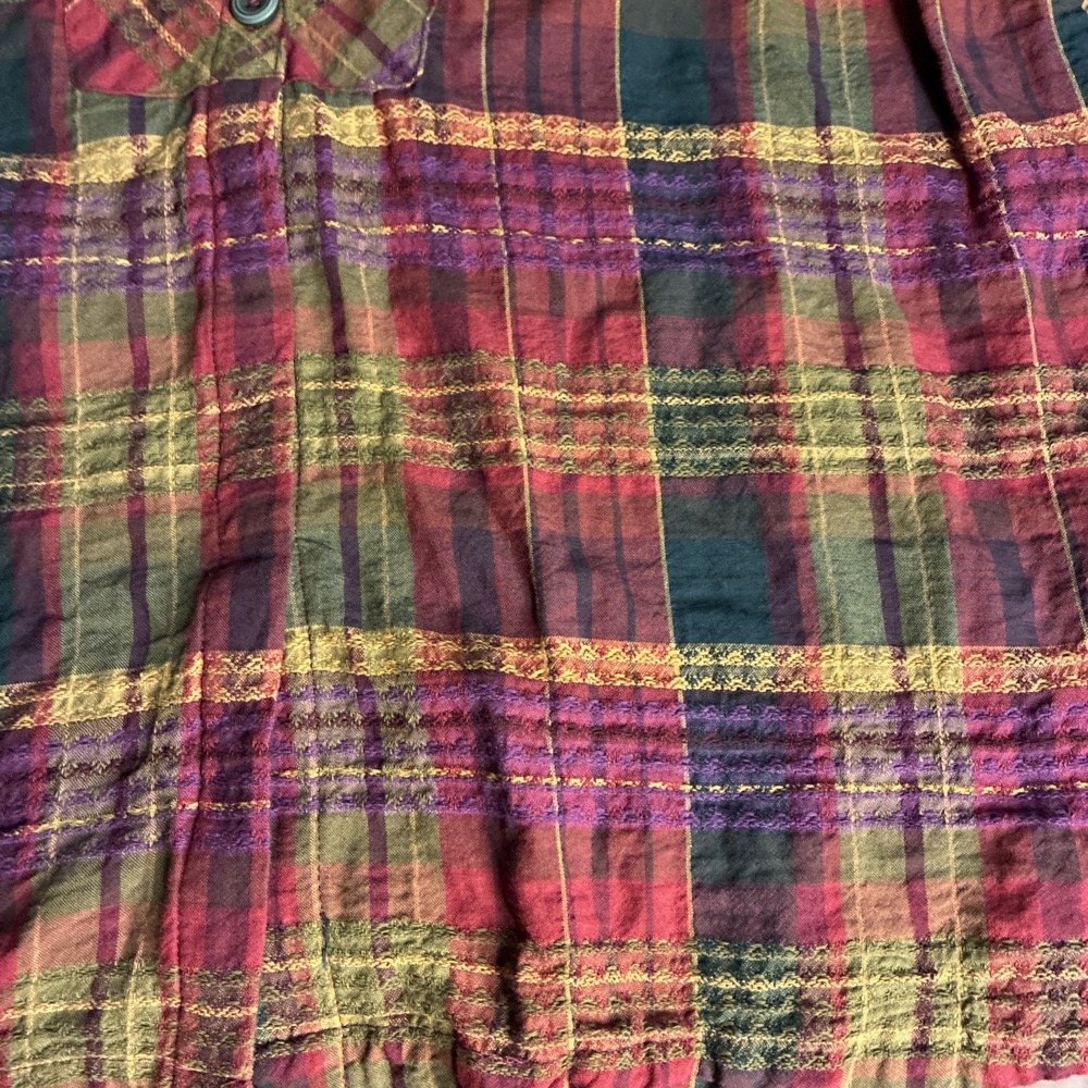Habitat Women's Top XL Plaid Multi‎ Windowpane Shirt in Forest Cabincore Granola - Picture 5 of 11